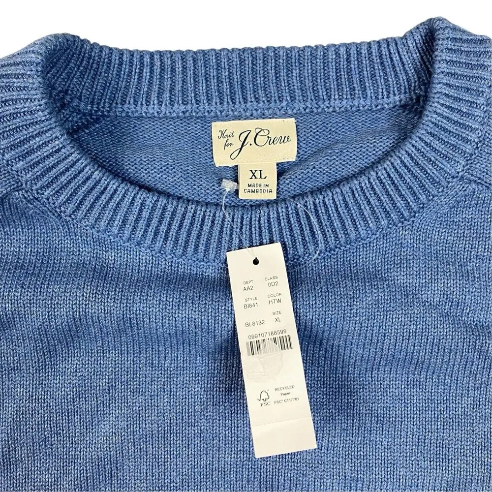 J Crew Sweater Mens XL Blue Heritage Cotton Crewneck Raglan Casual Fall BI841